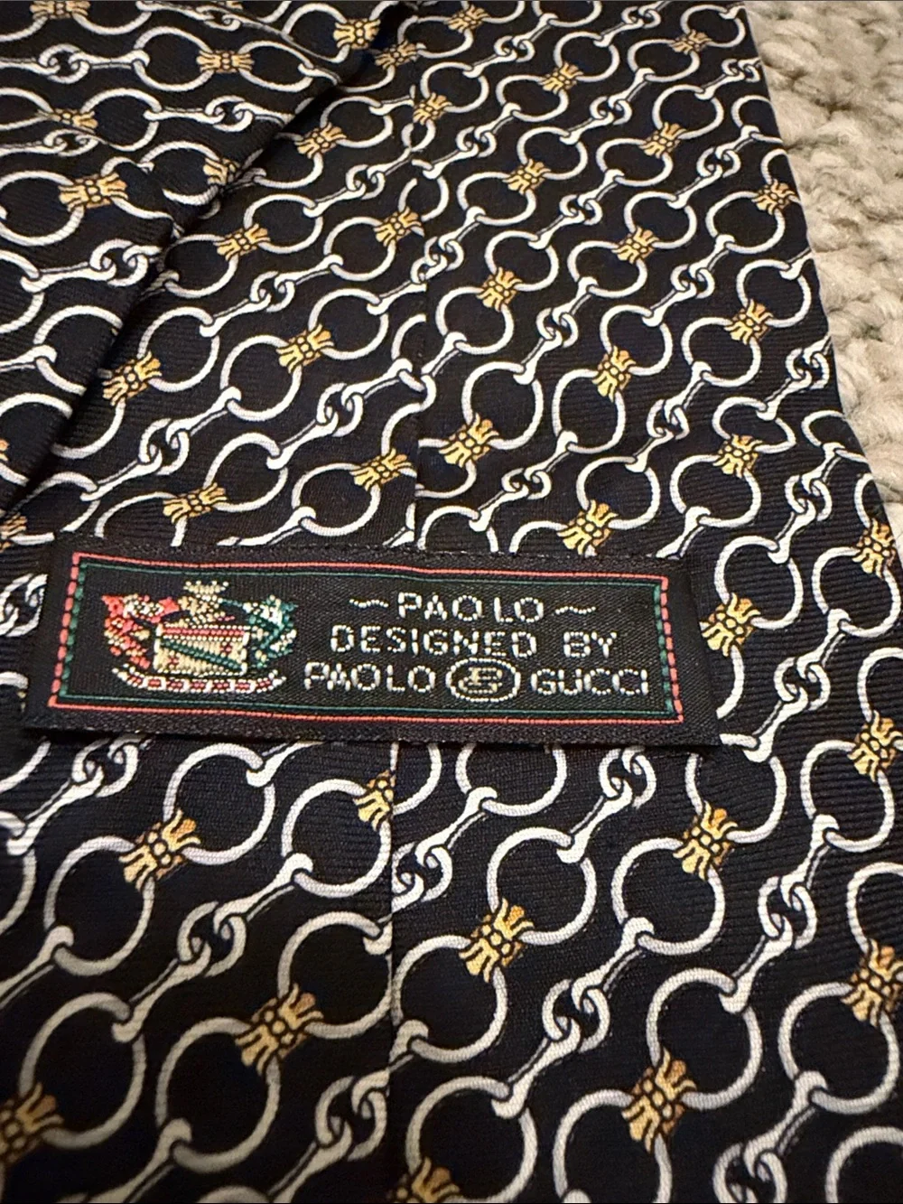 Paolo Gucci  Men's Black Gold Patterned Silk Tie
